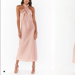 Show Me Your Mumu - Jasmine Halter Midi Dress ~ Rose Gold Luxe Satin